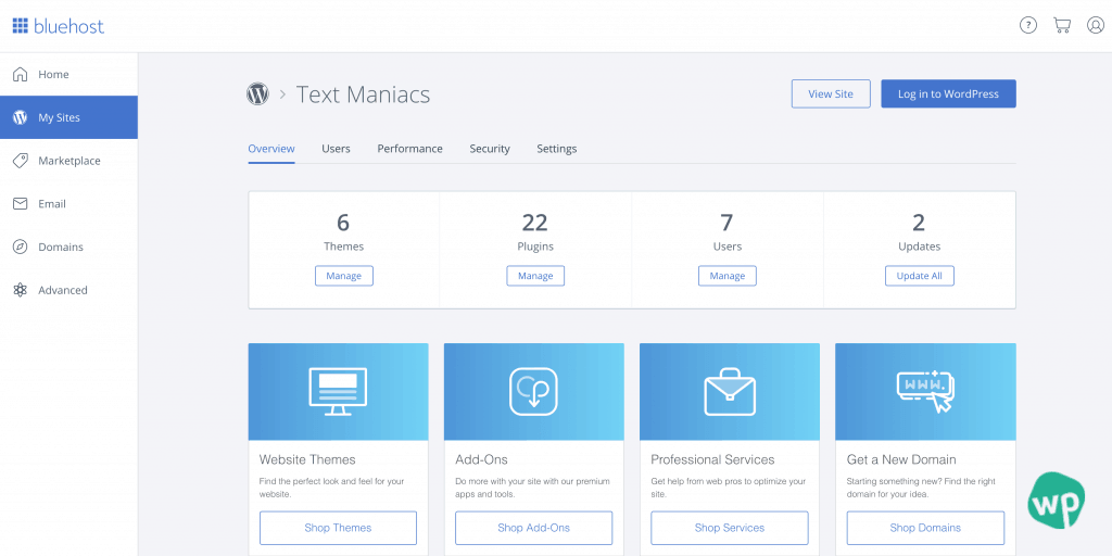 bluehost-wordpress-hosting-panel